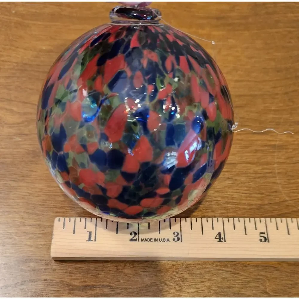 Art Glass Hand Blown Christmas Ornament Orb Ball Red Blue Green